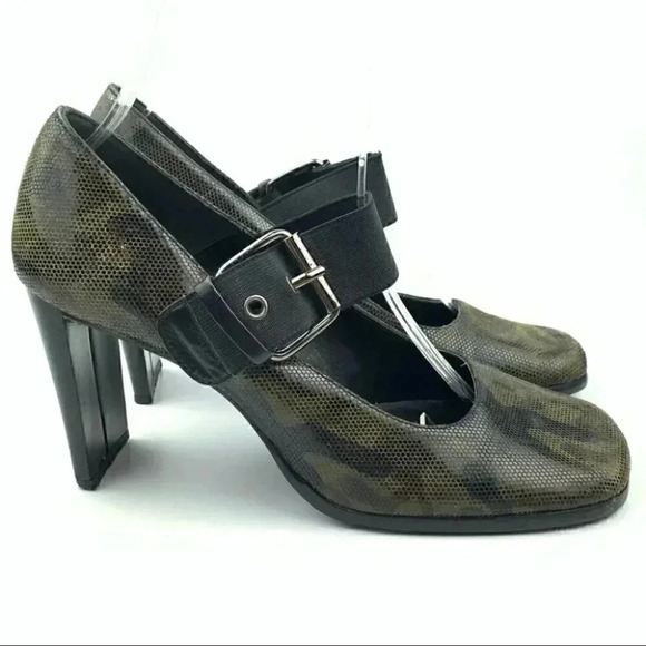 Nina heels size 6.5 leather army green camo 90s - Picture 12 of 12
